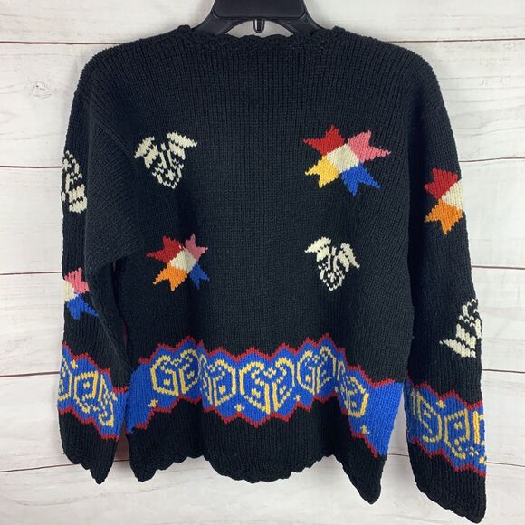 Bolivian Handknits lambwool sweater cardigan Aztec tribal geo Scandinavian Stars - Picture 4 of 12